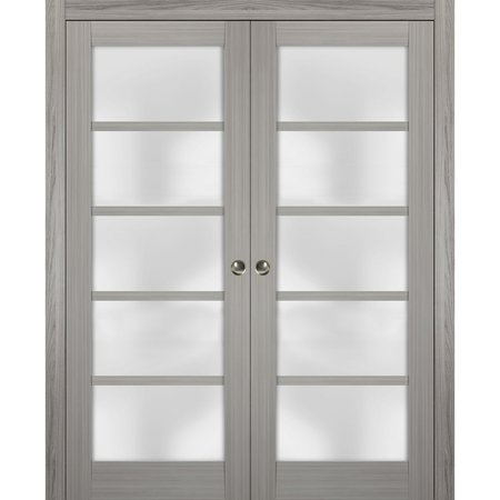 SARTODOORS Pocket Interior Door, 42" x 80", Gray QUADRO4002DP-SSS-6496